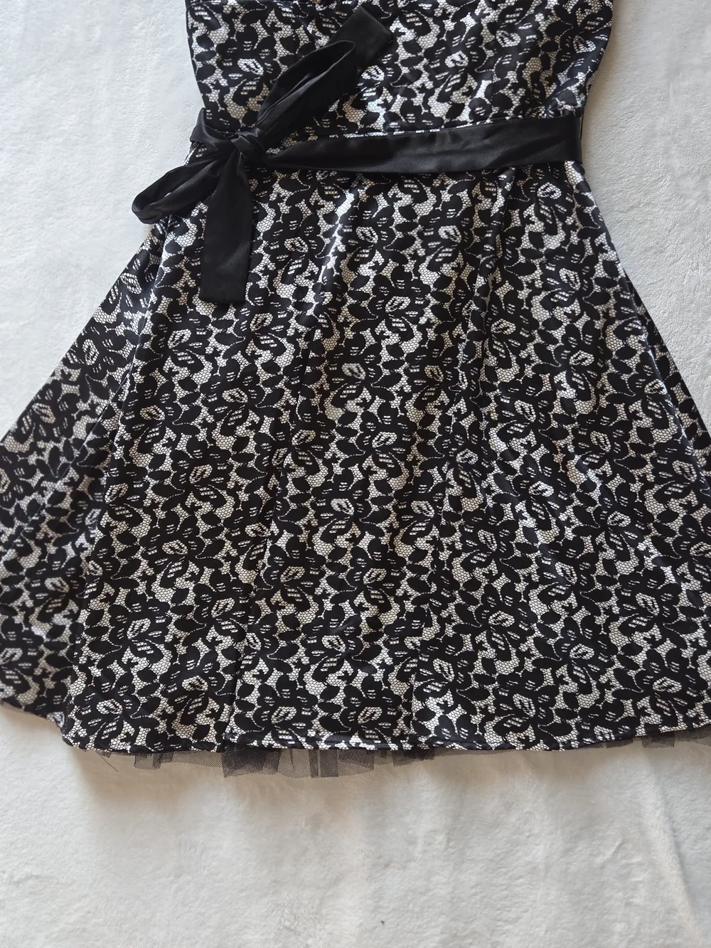 Black Floral Lace Overlay Dress Wedding Guest Party Fit Flare Corset Sz 12